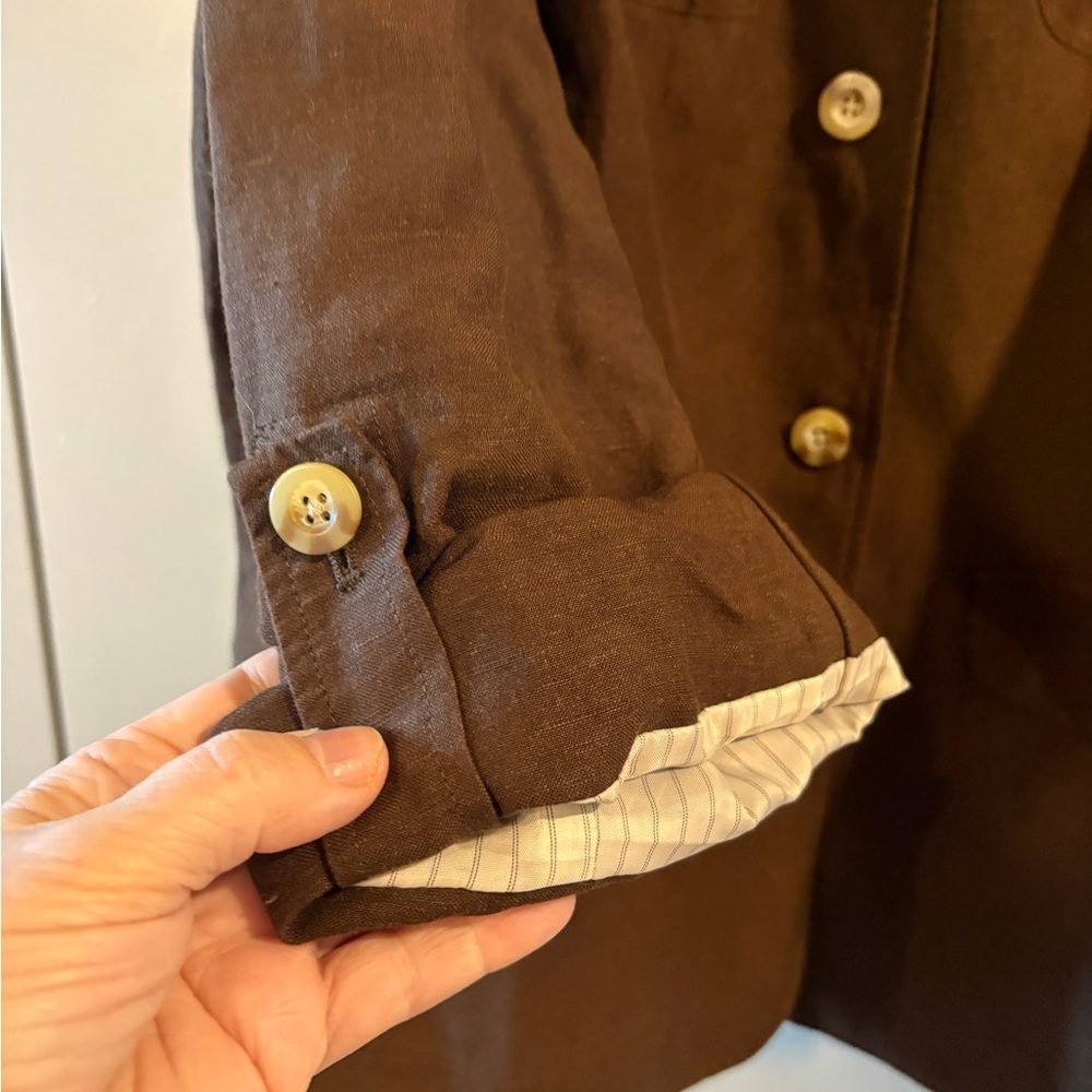 NWT Coldwater Creek  Brown Military Linen Safari Cargo Blazer / Jacket Size 18 - Picture 11 of 15